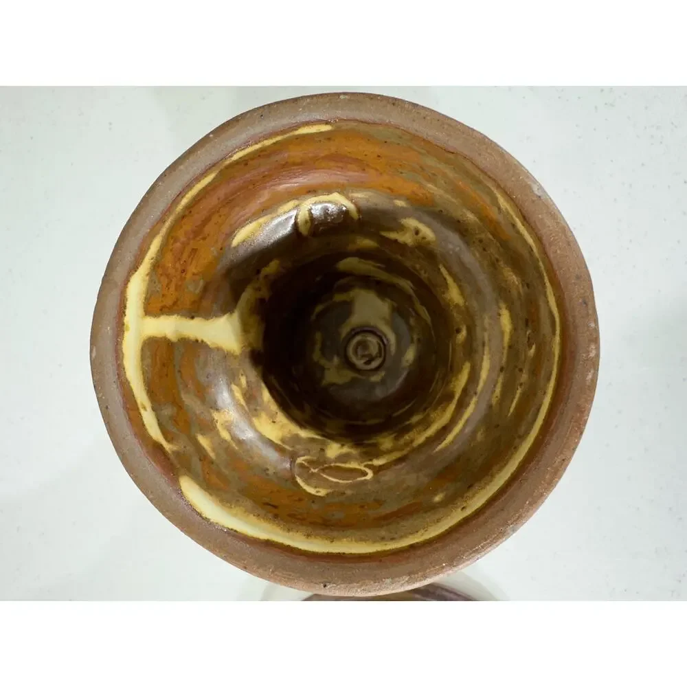 Studio Pottery Art Handmade 2 pc Candle Holder Tray Brown Signed Tom‎ Hughes